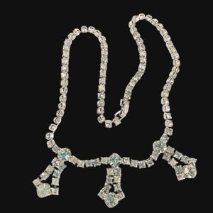 Vintage Necklace with Pendants Sparkly Rhinestone Prong Set, Faceted 14"